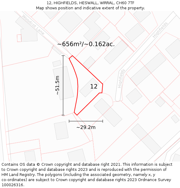 12, HIGHFIELDS, HESWALL, WIRRAL, CH60 7TF: Plot and title map