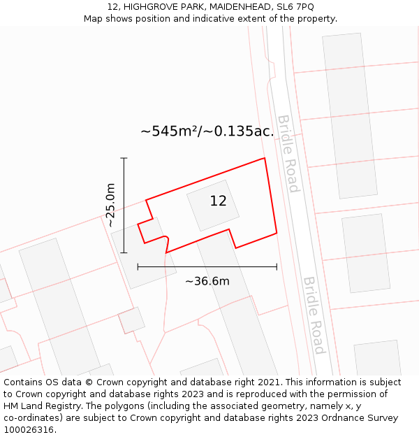 12, HIGHGROVE PARK, MAIDENHEAD, SL6 7PQ: Plot and title map