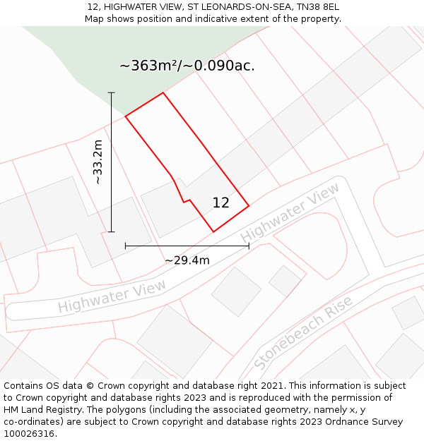 12, HIGHWATER VIEW, ST LEONARDS-ON-SEA, TN38 8EL: Plot and title map