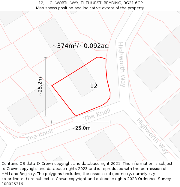 12, HIGHWORTH WAY, TILEHURST, READING, RG31 6GP: Plot and title map
