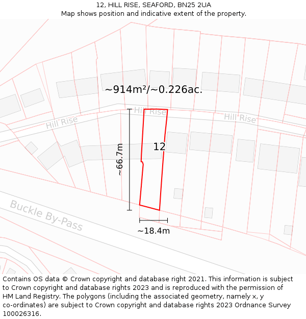 12, HILL RISE, SEAFORD, BN25 2UA: Plot and title map