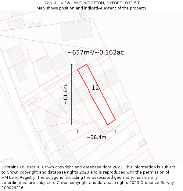 12, HILL VIEW LANE, WOOTTON, OXFORD, OX1 5JT: Plot and title map