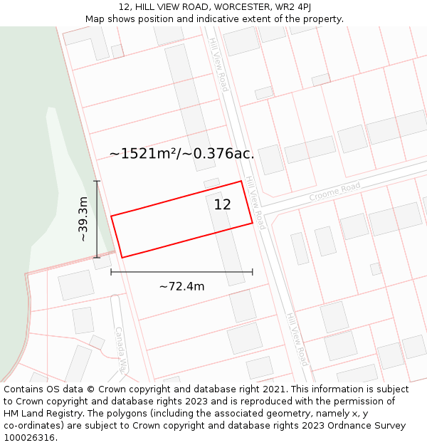 12, HILL VIEW ROAD, WORCESTER, WR2 4PJ: Plot and title map