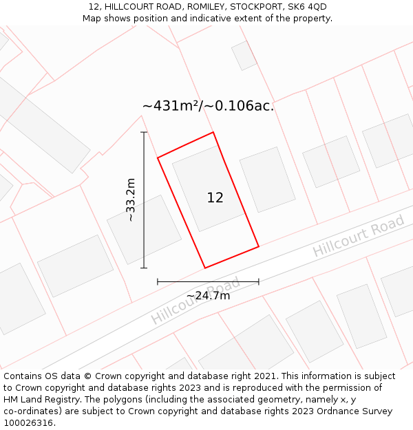 12, HILLCOURT ROAD, ROMILEY, STOCKPORT, SK6 4QD: Plot and title map