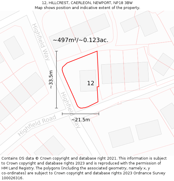 12, HILLCREST, CAERLEON, NEWPORT, NP18 3BW: Plot and title map
