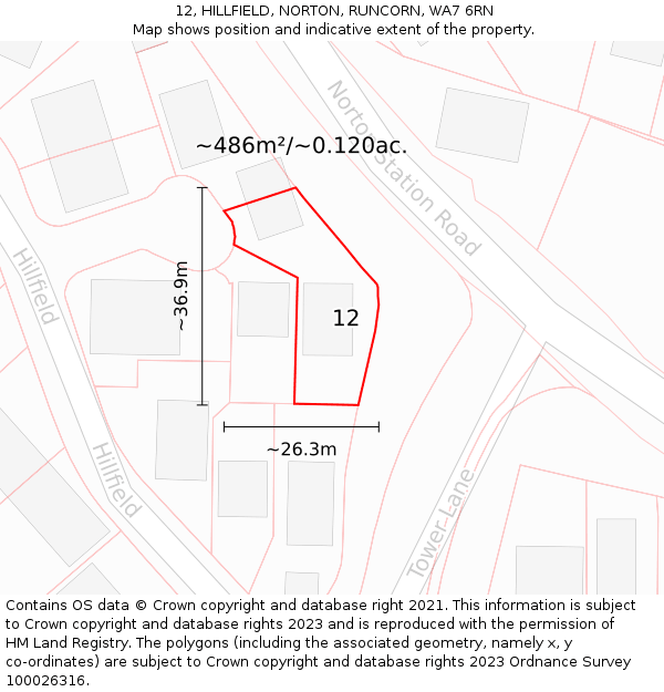 12, HILLFIELD, NORTON, RUNCORN, WA7 6RN: Plot and title map