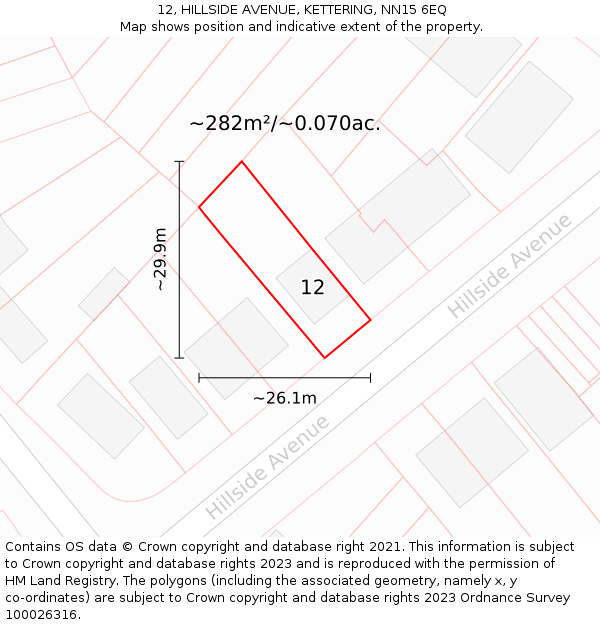 12, HILLSIDE AVENUE, KETTERING, NN15 6EQ: Plot and title map