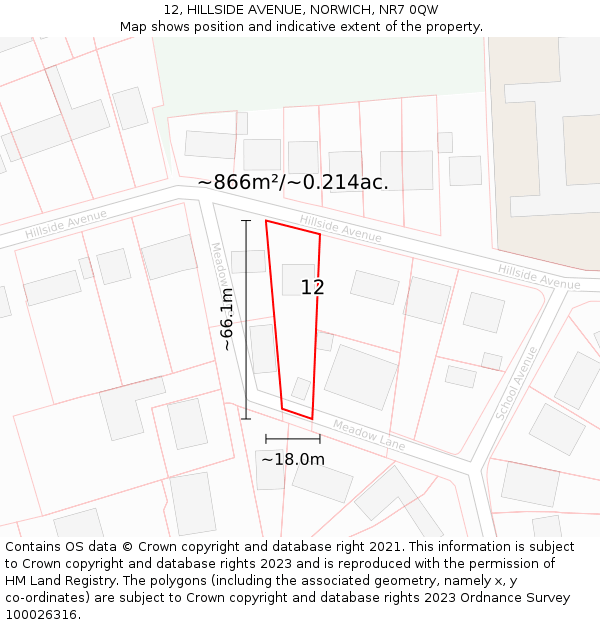 12, HILLSIDE AVENUE, NORWICH, NR7 0QW: Plot and title map