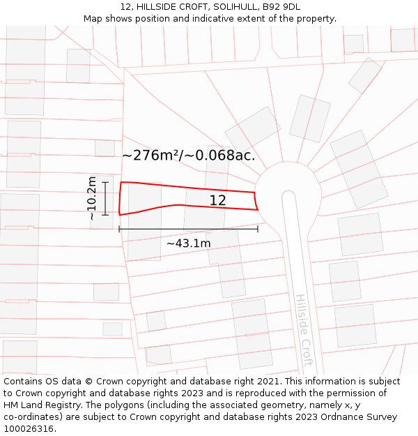 12, HILLSIDE CROFT, SOLIHULL, B92 9DL: Plot and title map