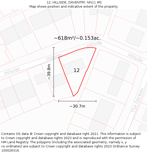 12, HILLSIDE, DAVENTRY, NN11 4PJ: Plot and title map