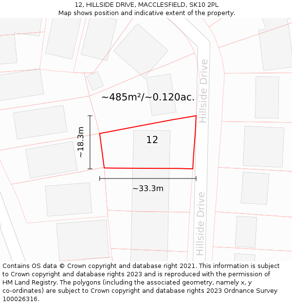 12, HILLSIDE DRIVE, MACCLESFIELD, SK10 2PL: Plot and title map