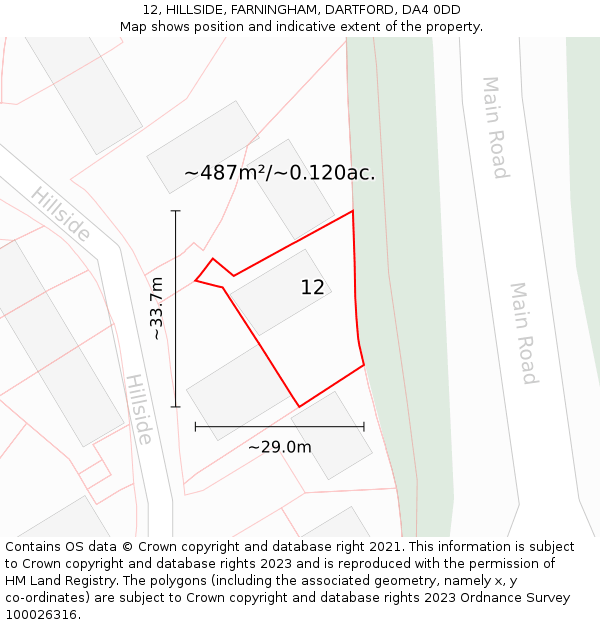 12, HILLSIDE, FARNINGHAM, DARTFORD, DA4 0DD: Plot and title map