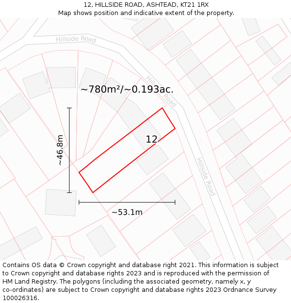12, HILLSIDE ROAD, ASHTEAD, KT21 1RX: Plot and title map