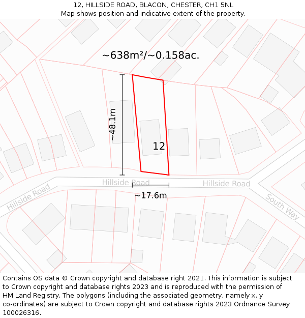 12, HILLSIDE ROAD, BLACON, CHESTER, CH1 5NL: Plot and title map