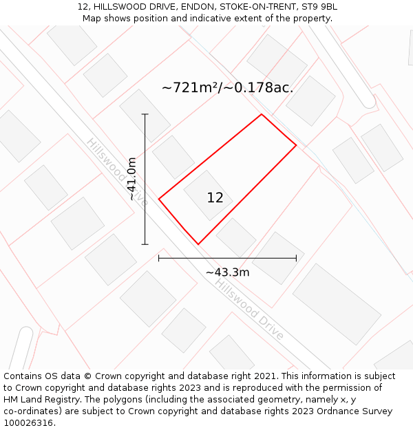 12, HILLSWOOD DRIVE, ENDON, STOKE-ON-TRENT, ST9 9BL: Plot and title map