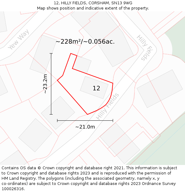 12, HILLY FIELDS, CORSHAM, SN13 9WG: Plot and title map
