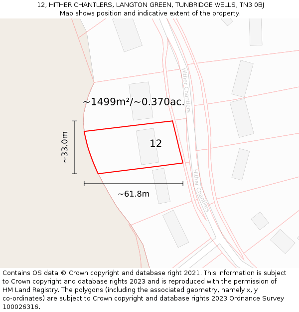 12, HITHER CHANTLERS, LANGTON GREEN, TUNBRIDGE WELLS, TN3 0BJ: Plot and title map