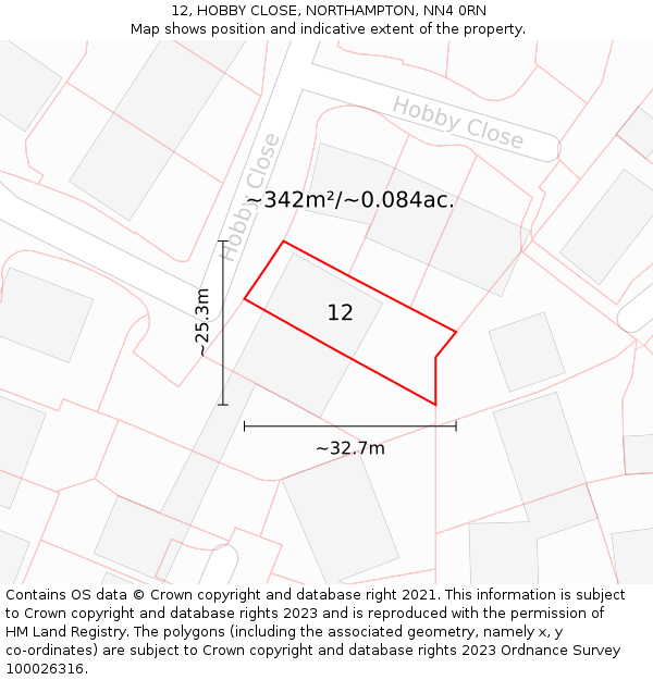 12, HOBBY CLOSE, NORTHAMPTON, NN4 0RN: Plot and title map