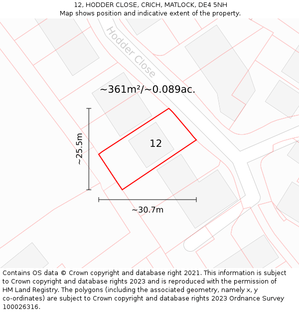 12, HODDER CLOSE, CRICH, MATLOCK, DE4 5NH: Plot and title map