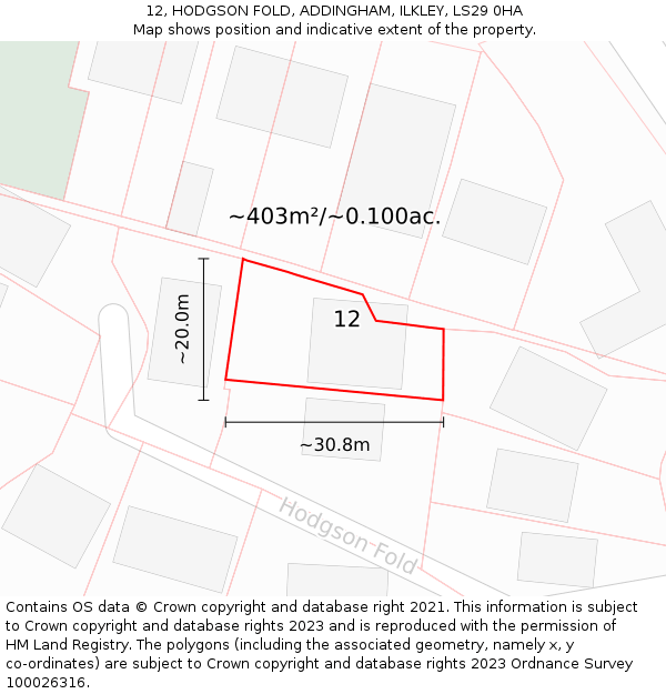 12, HODGSON FOLD, ADDINGHAM, ILKLEY, LS29 0HA: Plot and title map
