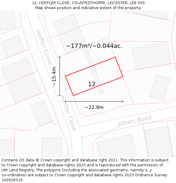 12, HOFFLER CLOSE, COUNTESTHORPE, LEICESTER, LE8 5XS: Plot and title map