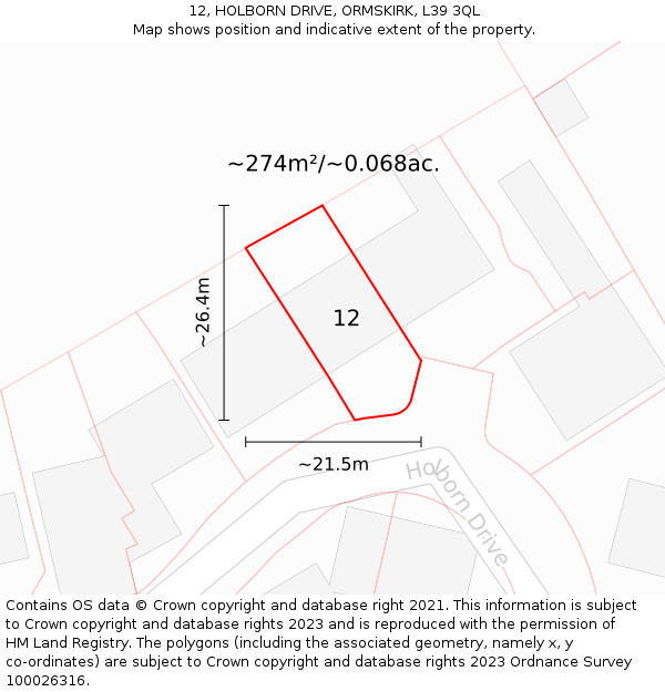 12, HOLBORN DRIVE, ORMSKIRK, L39 3QL: Plot and title map