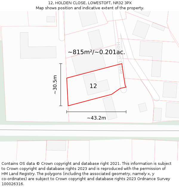 12, HOLDEN CLOSE, LOWESTOFT, NR32 3PX: Plot and title map