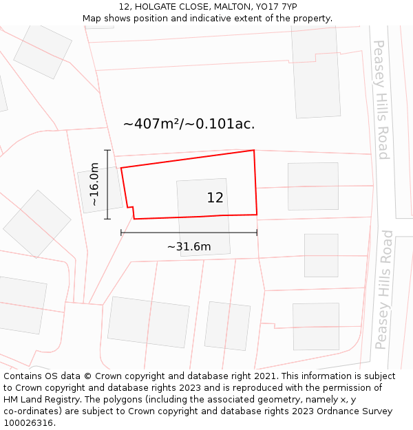 12, HOLGATE CLOSE, MALTON, YO17 7YP: Plot and title map
