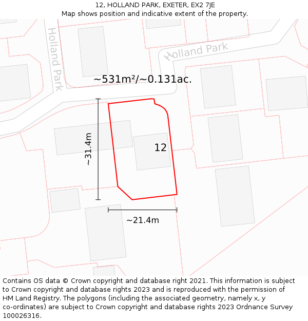 12, HOLLAND PARK, EXETER, EX2 7JE: Plot and title map