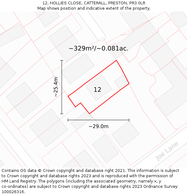12, HOLLIES CLOSE, CATTERALL, PRESTON, PR3 0LR: Plot and title map