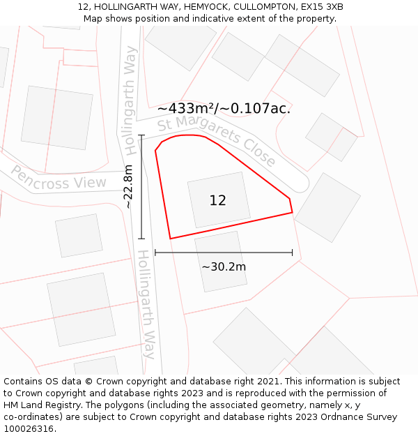 12, HOLLINGARTH WAY, HEMYOCK, CULLOMPTON, EX15 3XB: Plot and title map