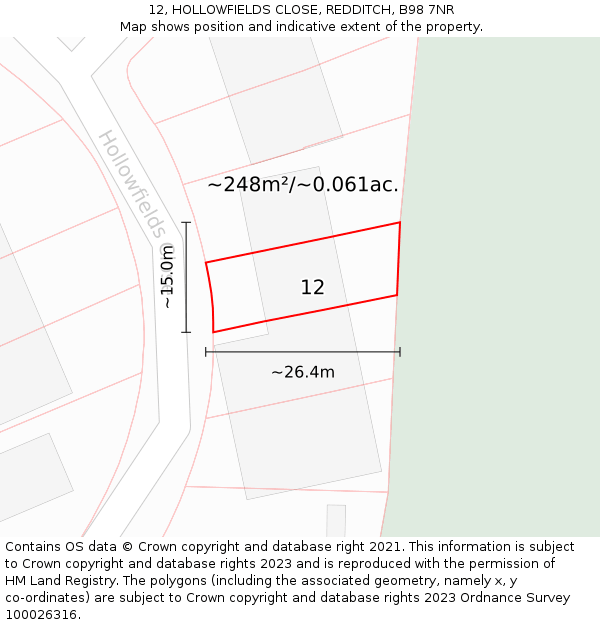 12, HOLLOWFIELDS CLOSE, REDDITCH, B98 7NR: Plot and title map