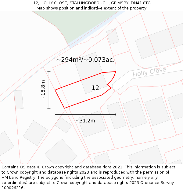 12, HOLLY CLOSE, STALLINGBOROUGH, GRIMSBY, DN41 8TG: Plot and title map