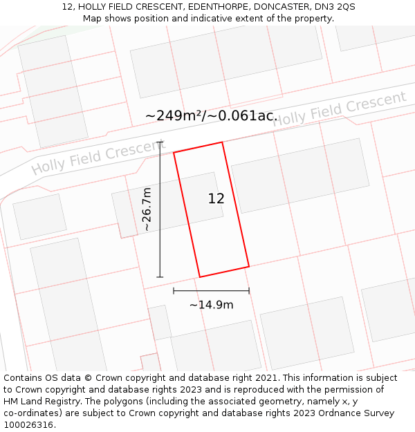 12, HOLLY FIELD CRESCENT, EDENTHORPE, DONCASTER, DN3 2QS: Plot and title map