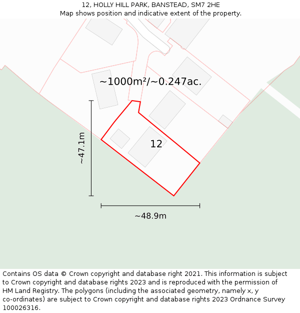 12, HOLLY HILL PARK, BANSTEAD, SM7 2HE: Plot and title map