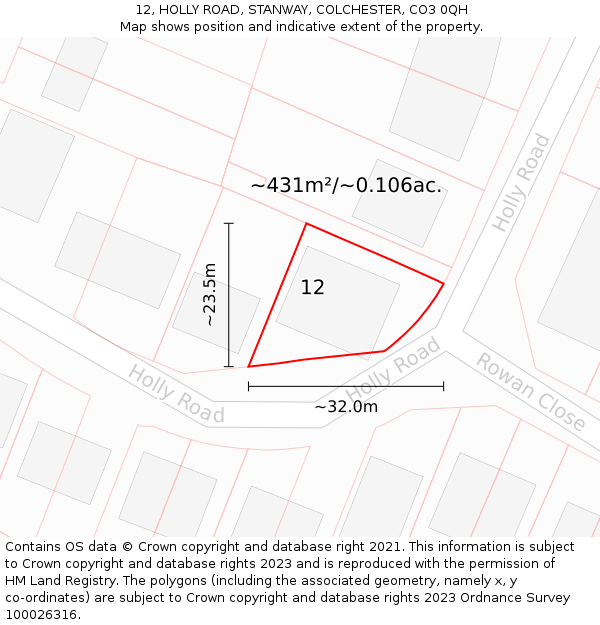 12, HOLLY ROAD, STANWAY, COLCHESTER, CO3 0QH: Plot and title map