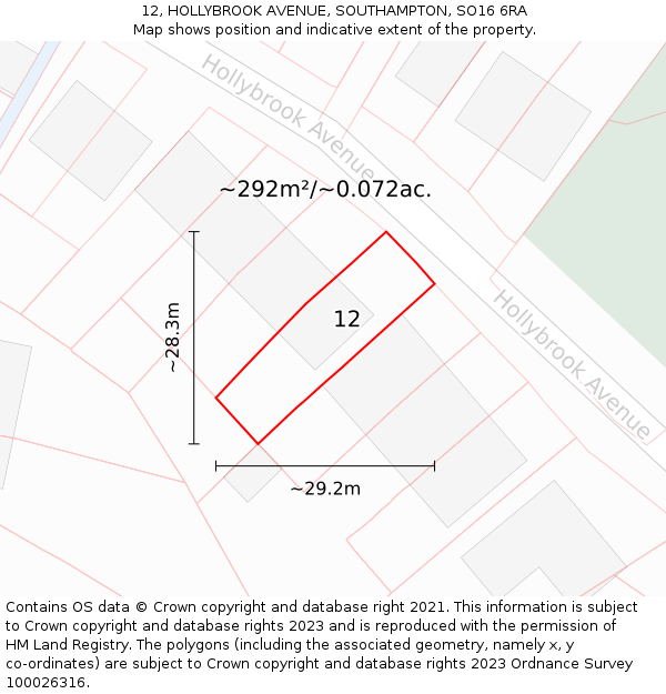 12, HOLLYBROOK AVENUE, SOUTHAMPTON, SO16 6RA: Plot and title map