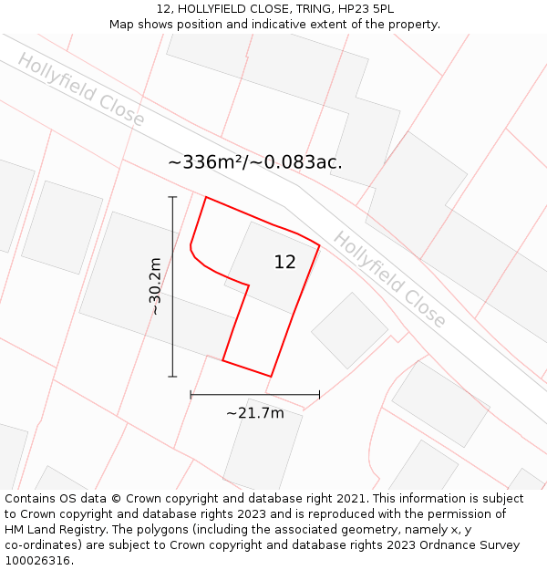 12, HOLLYFIELD CLOSE, TRING, HP23 5PL: Plot and title map