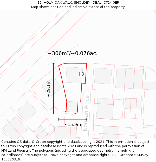 12, HOLM OAK WALK, SHOLDEN, DEAL, CT14 0ER: Plot and title map