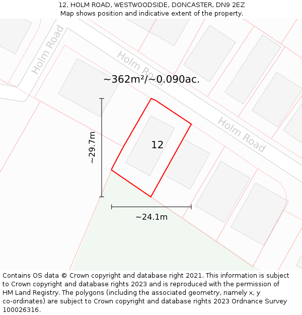 12, HOLM ROAD, WESTWOODSIDE, DONCASTER, DN9 2EZ: Plot and title map
