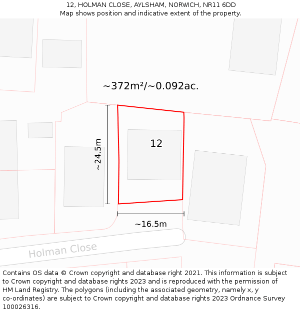 12, HOLMAN CLOSE, AYLSHAM, NORWICH, NR11 6DD: Plot and title map