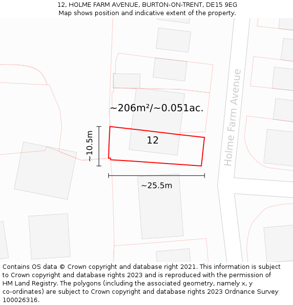 12, HOLME FARM AVENUE, BURTON-ON-TRENT, DE15 9EG: Plot and title map
