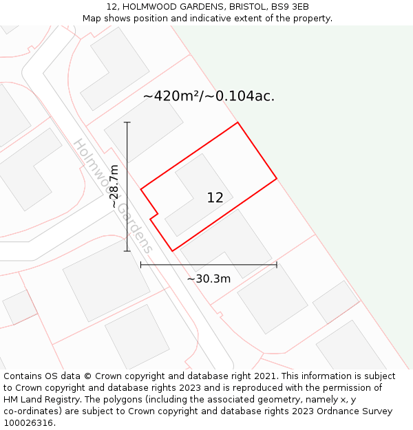 12, HOLMWOOD GARDENS, BRISTOL, BS9 3EB: Plot and title map