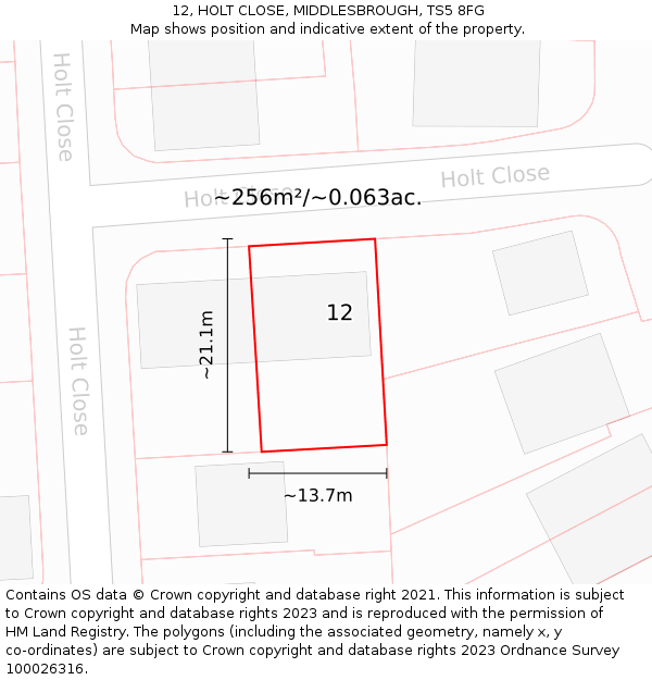 12, HOLT CLOSE, MIDDLESBROUGH, TS5 8FG: Plot and title map
