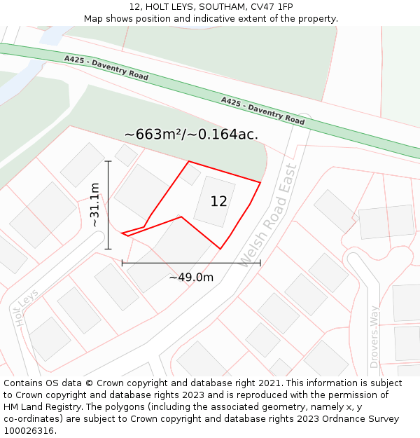 12, HOLT LEYS, SOUTHAM, CV47 1FP: Plot and title map