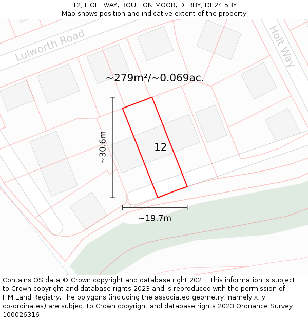 12, HOLT WAY, BOULTON MOOR, DERBY, DE24 5BY: Plot and title map