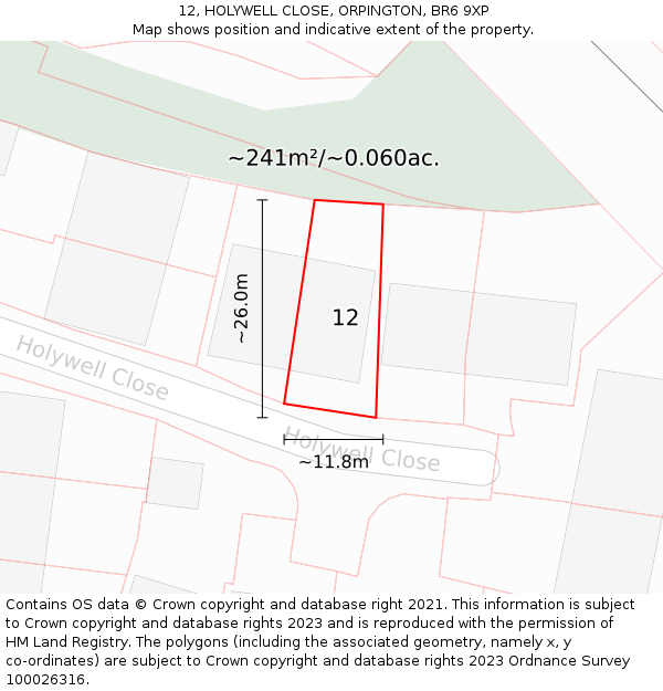 12, HOLYWELL CLOSE, ORPINGTON, BR6 9XP: Plot and title map
