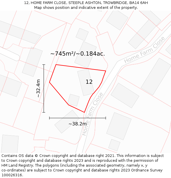 12, HOME FARM CLOSE, STEEPLE ASHTON, TROWBRIDGE, BA14 6AH: Plot and title map