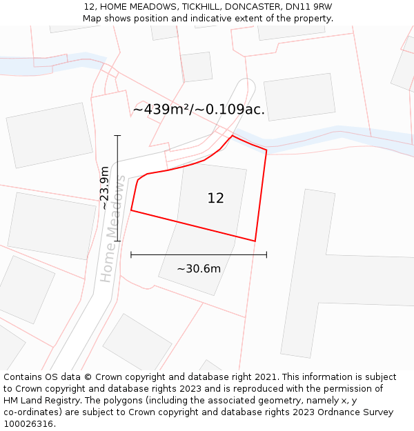 12, HOME MEADOWS, TICKHILL, DONCASTER, DN11 9RW: Plot and title map