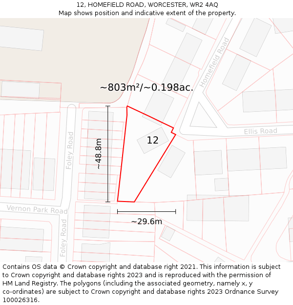 12, HOMEFIELD ROAD, WORCESTER, WR2 4AQ: Plot and title map